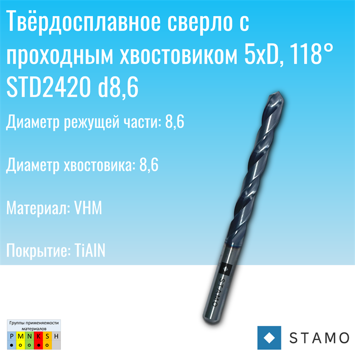 Сверло STAMO STD2420 d8,6 STD2420 d8,6