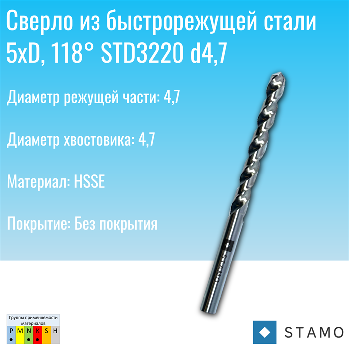 Сверло STAMO STD3220 d4,7 STD3220 d4,7