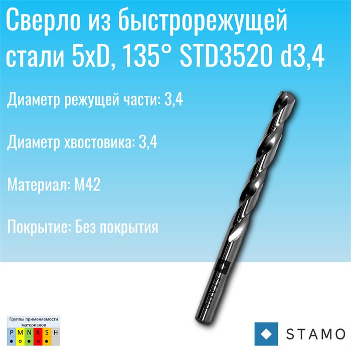 Сверло STAMO STD3520 d3,4 STD3520 d3,4